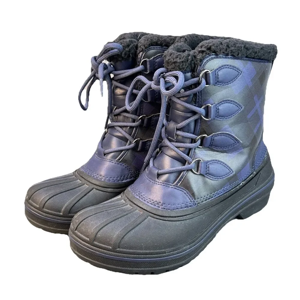 Crocs Winter Snow Boots Blue Tartan Plaid Women’s Size 7 Waterproof